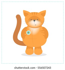 Cute ginger kitten plush toy. Vector cartoon