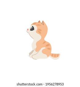 Cute ginger kitten sitting in wait pose. Cartoon domestic animals illustration.