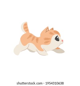 Cute ginger kitten sneaks or hunts. Cartoon domestic animals illustration.