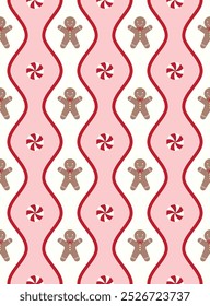 Cute ginger man and lollipop seamless pattern. Vector illustration.