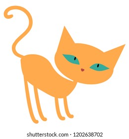 Cute ginger orange cartoon cat with green eyes