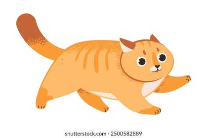 Süße Ingwer-Laufkatze. Rote Katze einzeln auf weißem Hintergrund. Flache Vektorgrafik.