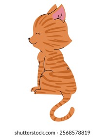 Cute ginger tabby cat in flat cartoon style. Favorite pet on white background. Vector illustration for cards, stickers, banners, etc.