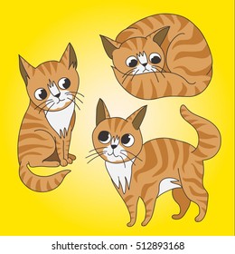 Cute ginger tabby kitten in a different mood cartoon style