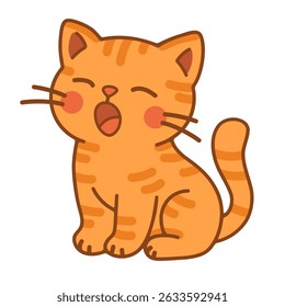 Gengibre bonito tabby gatinho bocejando ilustração vetor, isolado no fundo branco