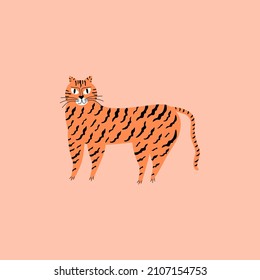 Cute ginger tiger hand drawn vector illustration. Wild big cat. Funny safari animals. Symbol of the year 2022.
