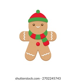 Personagem Gingerbread bonito com ilustração de vetor de inverno verde e vermelho