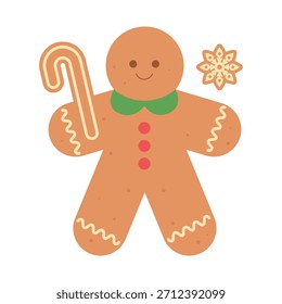 Personagem de gengibre bonito em um chapéu de Papai Noel com detalhes de glacê e um arco vermelho. Um doce deleite festivo perfeito para designs de Natal, adesivos, cartões e ilustrações de férias.