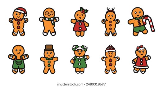 Cute Gingerbread Character Set Collection