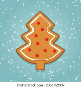 cute gingerbread chrismas tree over snow texture- vector illustration