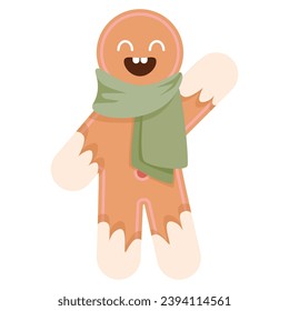 Cute gingerbread christmas character wearing scarf