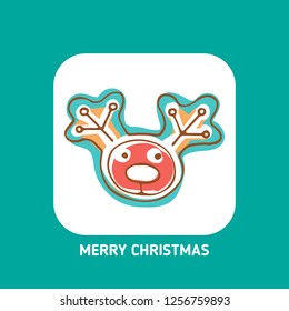 Cute gingerbread Christmas reindeer isolated on white background. Doodle style. Design element for greeting card, leaflet, poster, magnet or sticker. Holiday symbol.