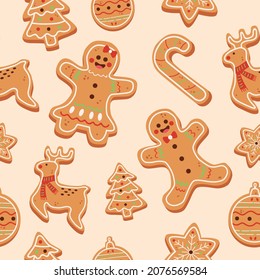 Cute Gingerbread Christmas Seamless Pattern