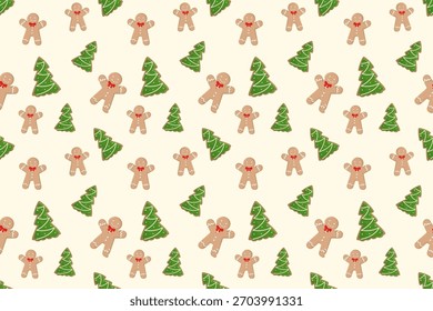 Cute Gingerbread and Christmas Tree Cookie Pattern – Festive Holiday Seamless Design