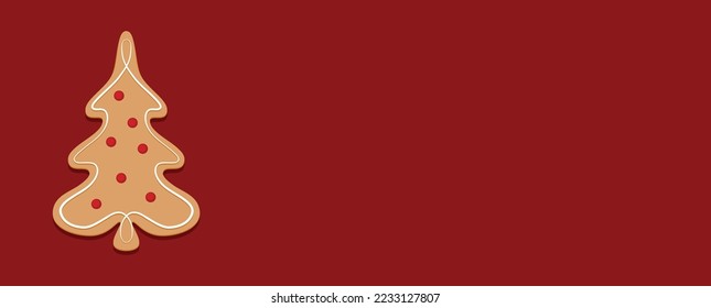 Cute gingerbread Christmas tree on a red background. Christmas background, banner, or card.