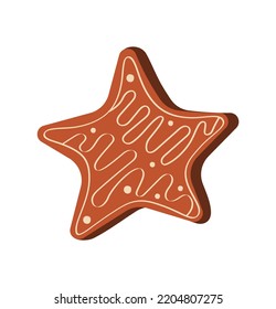 Cute gingerbread cookie for Christmas. Vector illustration isolated on white background. 