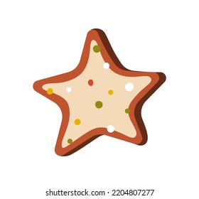 Cute gingerbread cookie for Christmas. Vector illustration isolated on white background. 