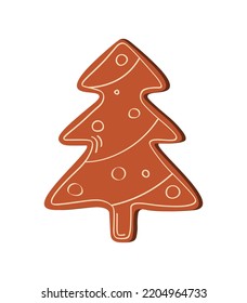 Cute gingerbread cookie for Christmas. Vector illustration isolated on white background. 