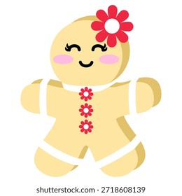 Biscoito de biscoito de gengibre bonito com flor vermelha biscoito de gengibre flor sorridente corado decoração festiva biscoito de férias