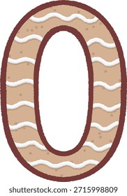 Süße Lebkuchen Keks in der Form der Nummer 0 mit weißem Puderzucker. Handgezeichnete Doodle-Stil Vektorgrafik für Weihnachten