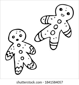 Cute Gingerbread Cookie. Single Doodle Vector Illustration. Hand Drawn.