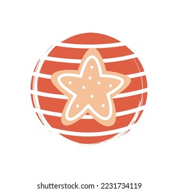 Cute gingerbread cookie star icon vector, illustration on circle with brush texture, for social media story and highlights
