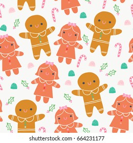 Cute Gingerbread Cookie Sweets Illustration Seamless Pattern 