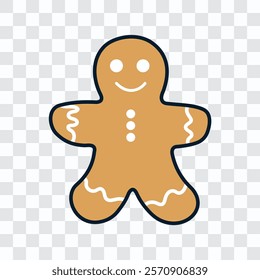 Cute gingerbread cookie, with transparent background. Good for  stickers, textile prints, stamps, cards, banners, decorations, icons, ad posts