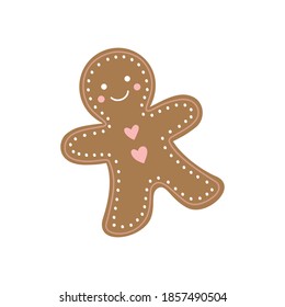 Cute gingerbread cookie vector illustration. Hand drawn christmas gingerbread man icon, isolated.