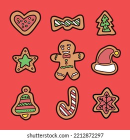 Cute Gingerbread Cookies Cartoon Sets