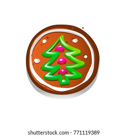 Cute gingerbread cookies for christmas with a Christmas tree. Isolated on white background. Vector illustration.