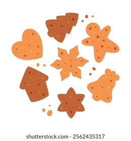 Cute Gingerbread Cookies collection. Holiday pastry, cookies. Vector illustration in flat style