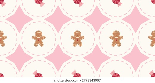 Cute gingerbread cookies with pink background and decorative shapes for holiday baking and festive celebration themes