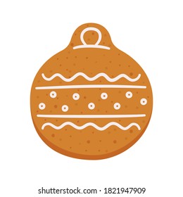 Cute gingerbread cookies in the shape of a Christmas tree ball. Isolated vector objects on white background