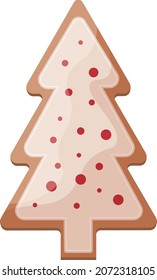 Cute gingerbread decorated with icing Christmas gingerbread in the shape of a Christmas tree. Festive pastries, pine. Christmas cookies in the shape of a fir tree. Isolated vector illustration