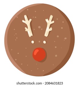 Cute gingerbread deer glazed christmas cookie on white background