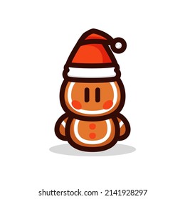Cute gingerbread doll cartoon vector icon illustration 