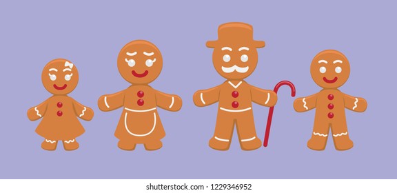 Cute Gingerbread Family Cartoon Vector Illustration