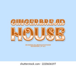Cute gingerbread font set with 3d letters and numbers for Happy New Year and Christmas decoration and packaging