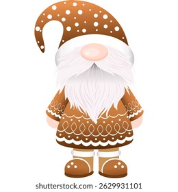 Cute gingerbread gnome with frosting-like details and a sweet holiday theme. Perfect for Christmas cards, decorations, and winter clipart collections. 