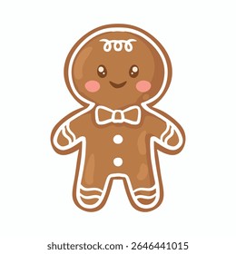Cute gingerbread man in a bow tie. Vector illustration.