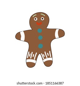Cute gingerbread man. Cartoon character. Vector illustration isolated on white background. 