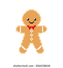Cute gingerbread man cartoon pixel icon  Vector illustration isolated white background