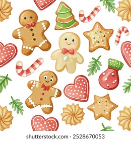Cute gingerbread man christmas cookies vector seamless pattern