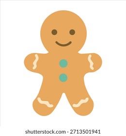Icono lindo de galletas de hombre de jengibre en estilo minimalista plano, perfecto para diseños de Navidades, tarjetas de vacaciones, celebraciones de invierno, gráficos de panadería, empaques festivos e ilustraciones de temporada. Limpio, amigo