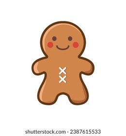 Cute gingerbread man cookie on white background. Vector illustration. 