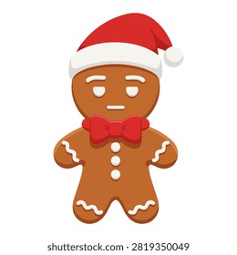 Cute gingerbread man decorated with icing, wearing a Santa hat and red bow, perfect for holiday and Christmas themed celebrations.