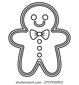 Lindo Gingerbread Man doodle línea de arte de contorno