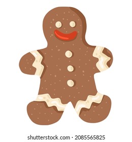 Cute gingerbread man glazed christmas cookie on white background. 