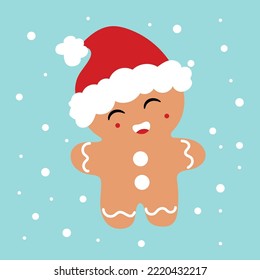 Cute gingerbread man in a hat. Decorative element for postcards, greetings, invitations, scrapbooking. New Year Christmas.